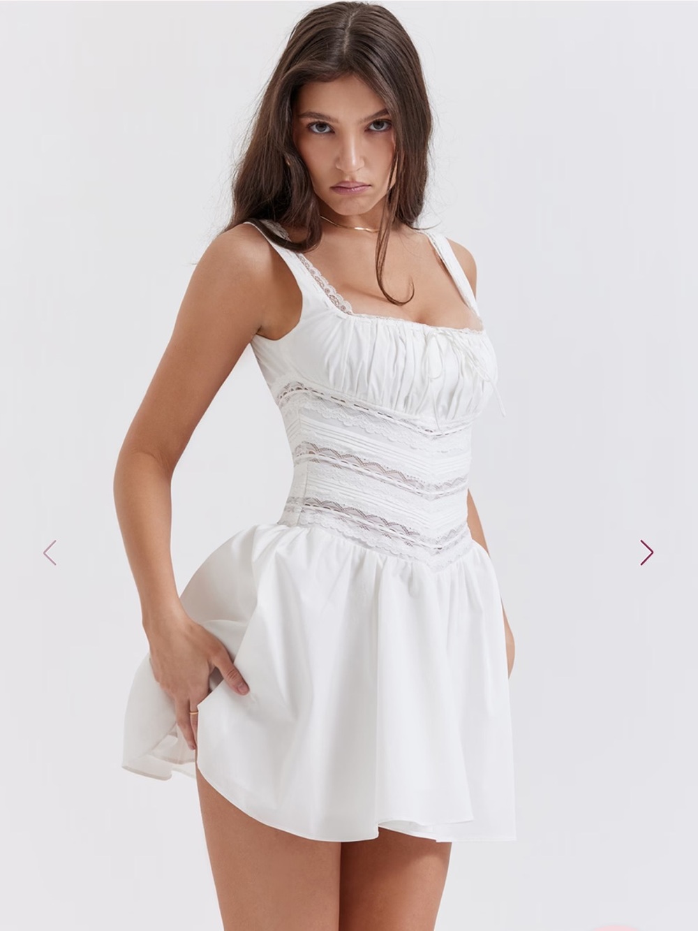 House of CB TIFFANI White Lace Trim Mini Dress Sleeveless Size Large NWT